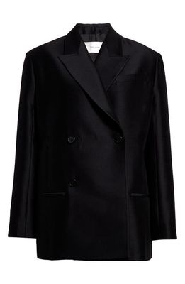 The Row Cosima Double Breasted Wool & Silk Blazer in Black