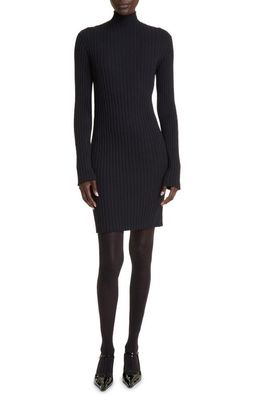 The Row Diolette Long Sleeve Silk Rib Sweater Dress in Black