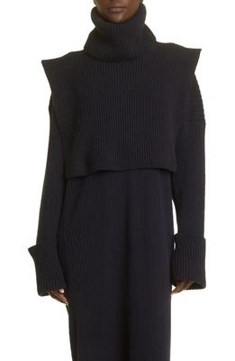 The Row Elodie V-Neck Long Sleeve Cotton Rib Sweater Dress in Royal Blue