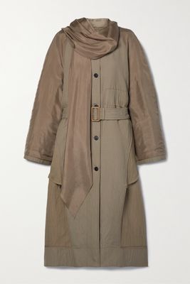 The Row - Evia Belted Paneled Silk-satin And Twill Coat - Brown