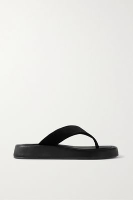 The Row - Ginza Leather And Velvet Platform Flip Flops - Black