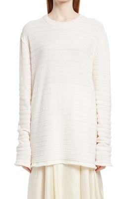 The Row Giusti Textured Stripe Oversize Crewneck Sweater in Off White W Light Ivory