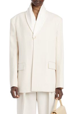 The Row Jeanette Shawl Collar Single Breasted Virgin Wool & Silk Tuxedo Jacket in Eggshell