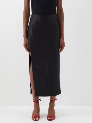 The Row - Kanita High-slit Washed-silk Midi Skirt - Womens - Black