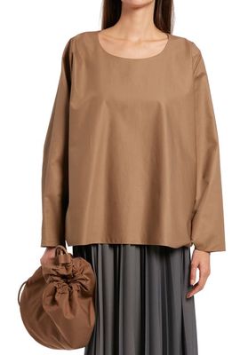 The Row Karla Oversize Cotton Sateen Top in Taupe