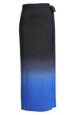 The Row Kawa Ombré Silk Wrap Skirt in Black Electric Blue