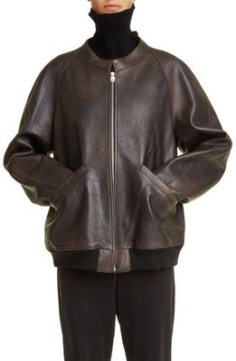The Row Kengia Leather Jacket in Brown