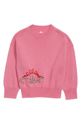 The Row Kids' Embroidered Dino Cashmere Sweater in Bubblegum