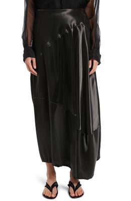 The Row Lopa Asymmetric Hem Duchess Satin Maxi Skirt in Black