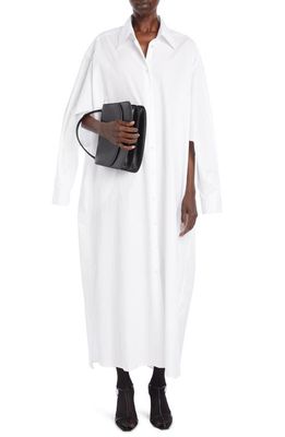 The Row Lucille Dual Entry Sleeve High-Low Cotton Shirtdress in Optic White