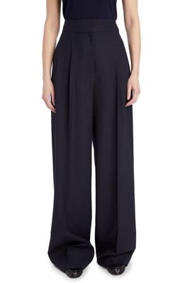The Row Mare Double Pleat Wide Leg Wool Trousers in Navy