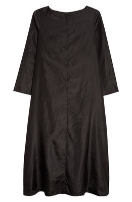 The Row Martha Long Sleeve Silk Taffeta Dress in Black