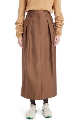The Row Michelet Pleated Virgin Wool Blend Skirt in Taupe Brown