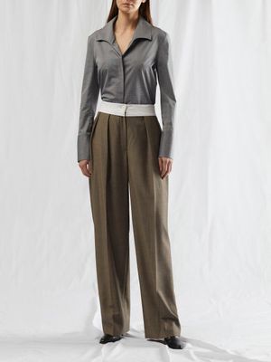 The Row - Milla Curtained-waist Pleated Hopsack Trousers - Womens - Light Brown