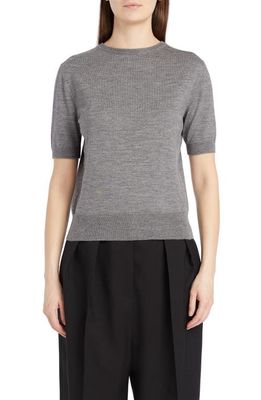 The Row Paolo Short Sleeve Wool & Silk Sweater in Medium Grey Melange