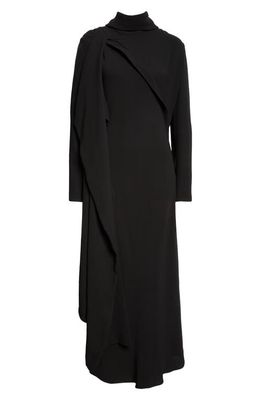 The Row Pascal Scarf Detail Long Sleeve Silk Crepe Dress in Black