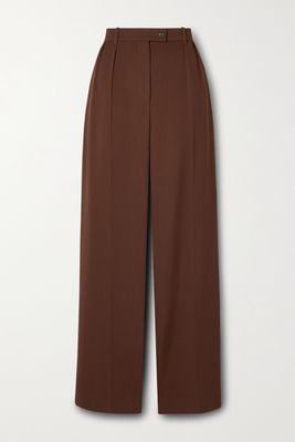 The Row - Randa Pleated Wool And Cotton-blend Straight-leg Pants - Brown