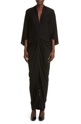 The Row Rodin Ruched Virgin Wool Maxi Dress in Black