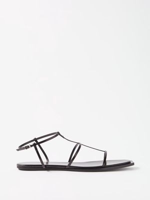 The Row - T-bar Leather Sandals - Womens - Black