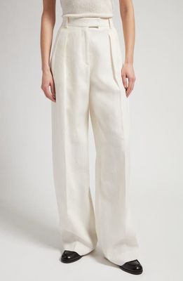 The Row Tonnie Tailored Linen Pants in Off White