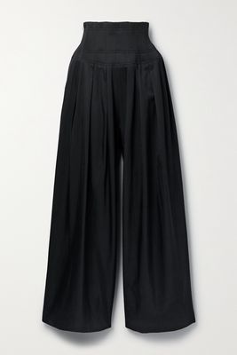 The Row - Trude Pleated Silk And Wool-blend Wide-leg Pants - Black