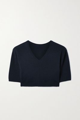 The Row - Vic Cropped Wool And Silk-blend T-shirt - Blue