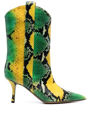 THE SADDLER pithon-print leather boots - Green