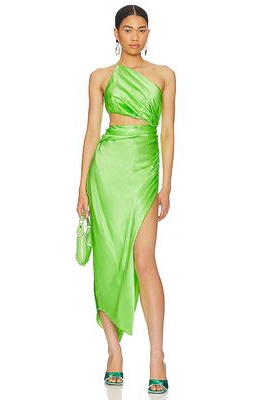 The Sei One Shoulder Cut Out Dress in Green