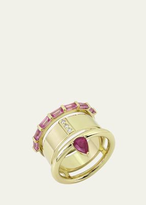 The Type Mini Stacked Ring with Ruby, Pink Sapphire, and Diamonds