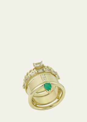 The Type Stacked Ring with Emerald, Sapphire and Diamonds