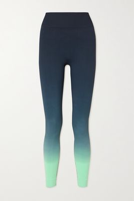 The Upside - Ombré Ribbed Stretch Recycled-knit 7/8 Leggings - Blue