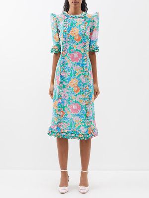 The Vampire's Wife - The Cate Printed Silk Midi Dress - Womens - Green Multi