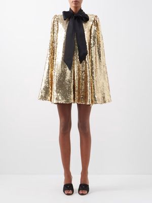 The Vampire's Wife - The Crusader Sequinned Satin Cape - Womens - Gold