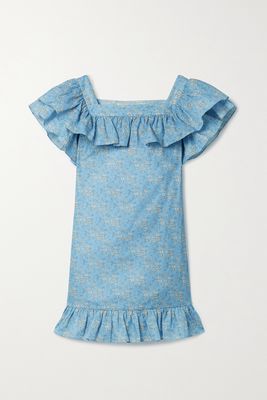 The Vampire's Wife - The Cry Baby Ruffled Floral-print Cotton And Linen-blend Mini Dress - Blue