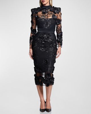 The Vendetta Floral Mesh Midi Dress