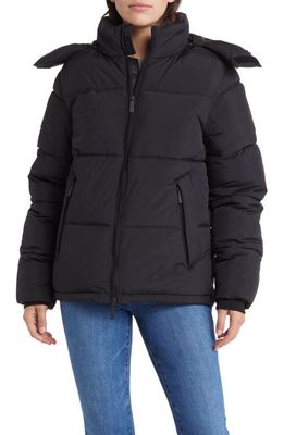 The Very Warm Hooded Water Resistant 500 Fill Power Down Recycled Nylon Puffer Jacket in Black