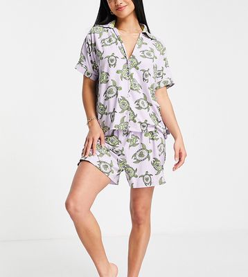 The Wellness Project Petite illustrated turtle short pajama set in lilac-Purple