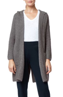 The White Company Brushed Cashmere Hooded Ribbed Open Cardigan in Grey Marl