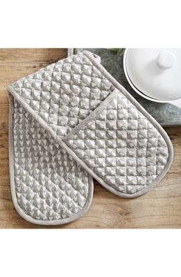 The White Company Heart Print Double Oven Glove in Grey