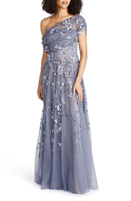 Theia Fiorella Floral Embellished One-Shoulder Gown in Periwinkle