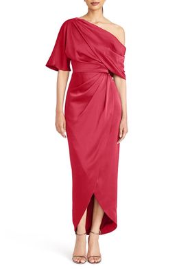 Theia Rayna Drape One-Shoulder Gown in Ruby
