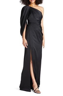 Theia Tori Drape One-Shoulder Gown in Black