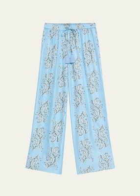 Theo Wide-Leg Silk Paisley Drawstring Pants