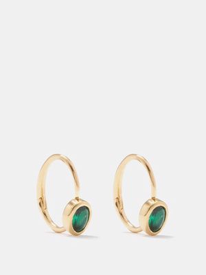 Theodora Warre - Quartz & Gold-plated Hoop Earrings - Womens - Green Multi