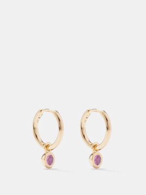 Theodora Warre - Quartz & Gold-plated Sterling Silver Hoop Earrings - Womens - Pink Multi