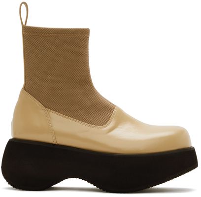 TheOpen Product Beige Leather Platform Boots