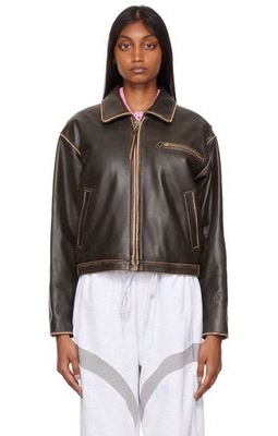TheOpen Product Brown Biker Leather Jacket