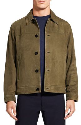 Theory Amos Suede Trucker Jacket in Olive Branch - Fat
