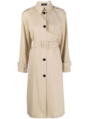 Theory belted single-breasted coat - Neutrals