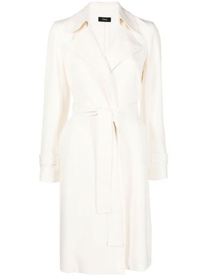 Theory belted-waist mid-length coat - White